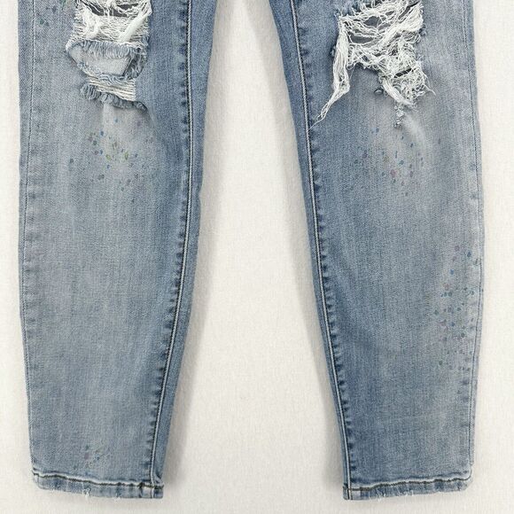 Judy Blue Jeans Womens 3 26 Boyfriend Blue Denim Rainbow Paint Splatter Distress - Picture 4 of 13